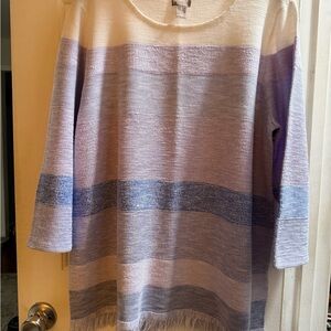 Chico's Blue and White Striped Crew Neck Top